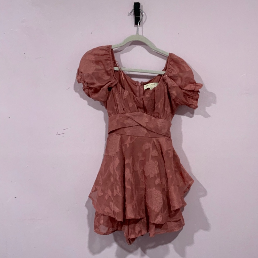 Pink Floral Puff Sleeve Dress with shorts